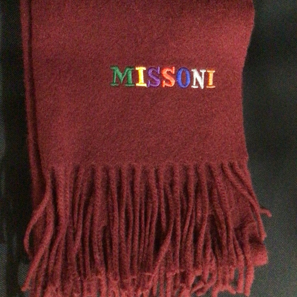 Missoni maroon Wool scarf with multicolor letterings